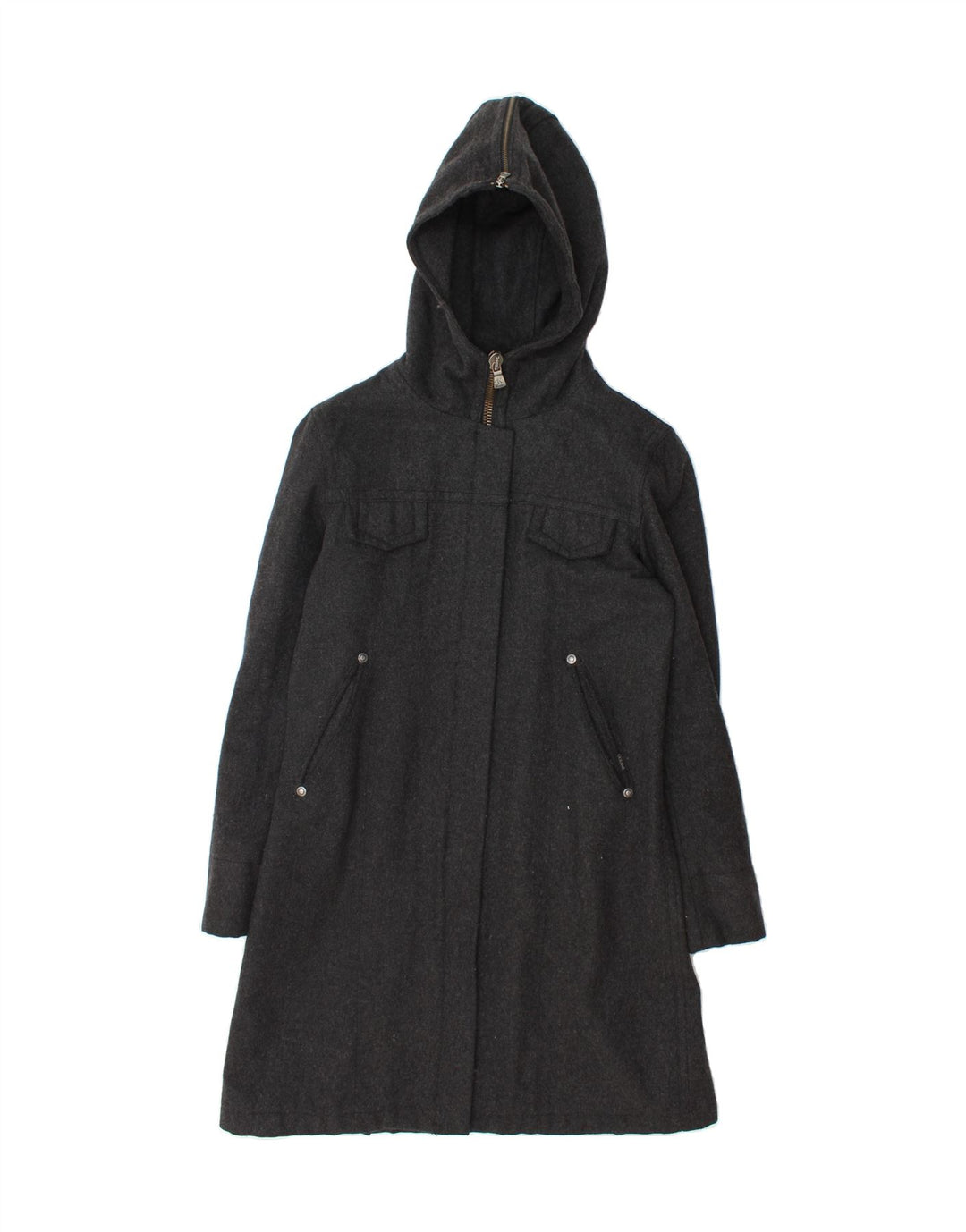 CALVIN KLEIN Womens Hooded Overcoat UK 14 Medium Grey Polyamide Vintage Calvin Klein and Second-Hand Calvin Klein from Messina Hembry 