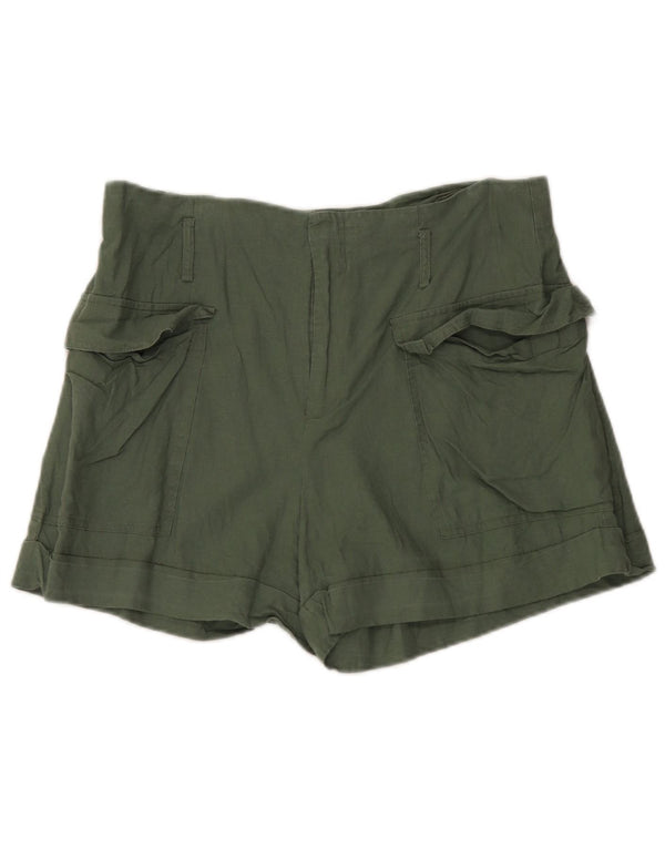 Zara Dame Højtalje Cargo Shorts XL W32 Grøn hør