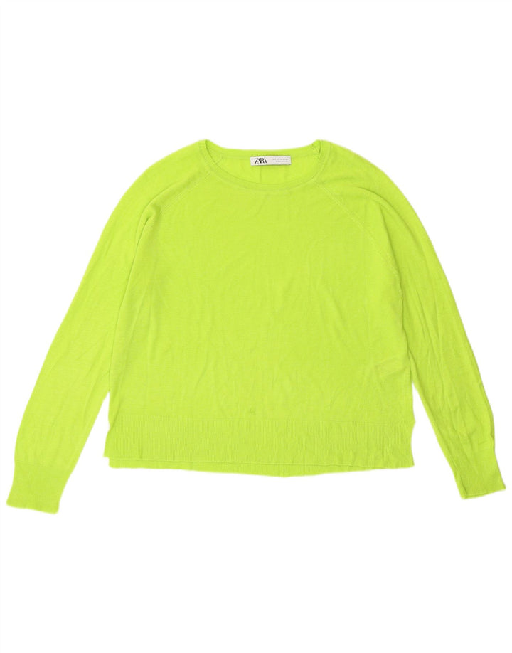 Zara Dame Oversized Boat Neck Jumper Sweater UK 10 Small Green Viscose