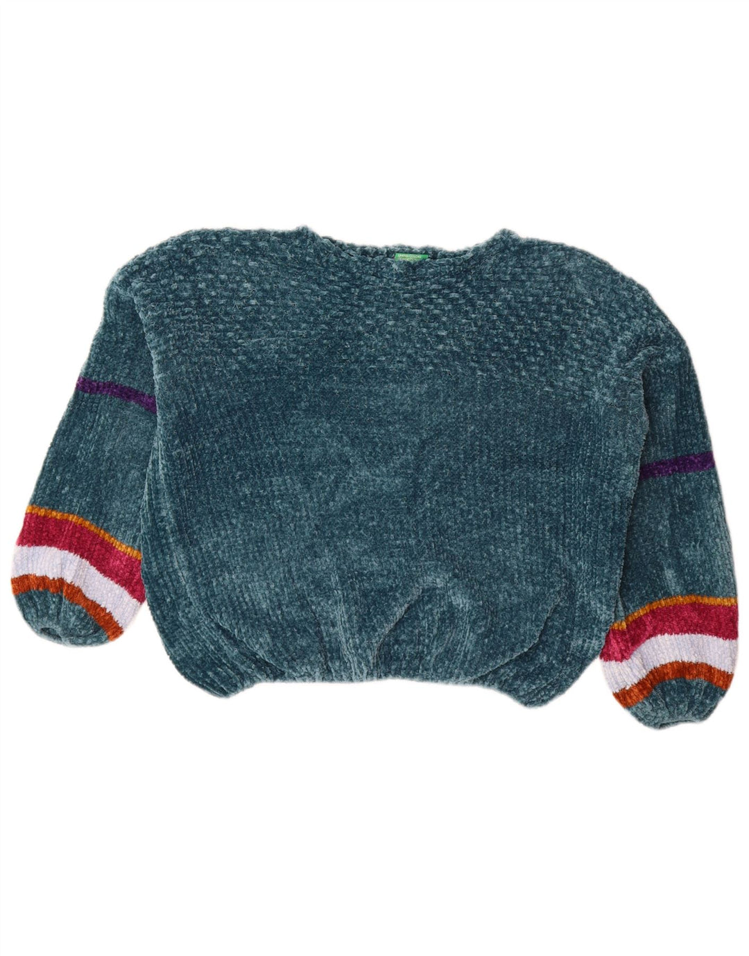 BENETTON Dame Velour Boat Neck Jumper Sweater UK 12 Medium Grøn Stribet