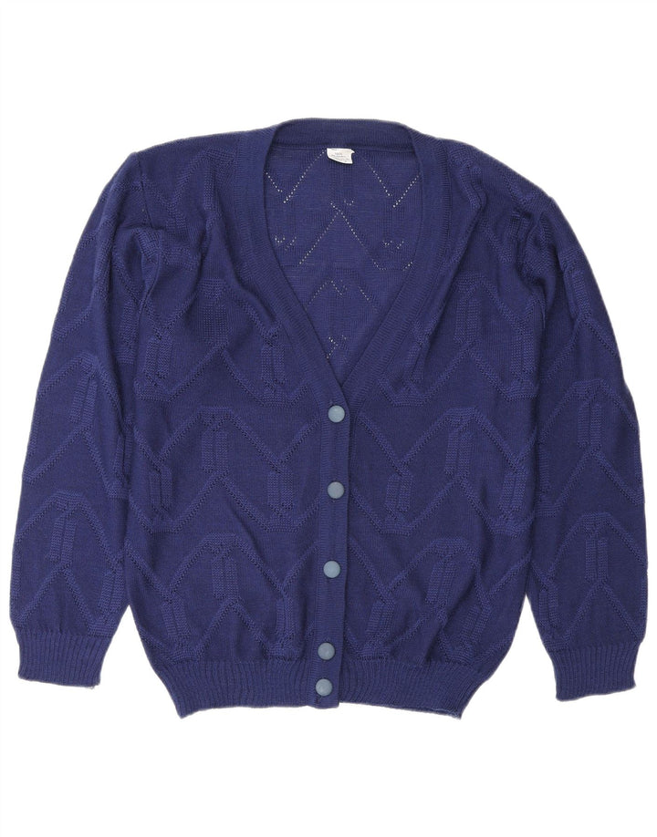 Vintage dame cardigan sweater EU 38/40 Medium Blue Chevron Polyacrylic