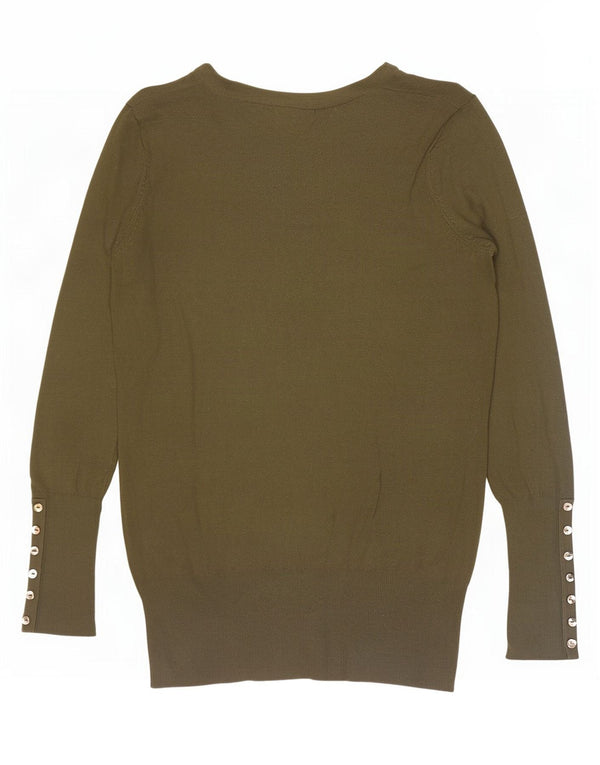 Zara Dame V-hals sweater UK 14 Stor Khaki Rayon