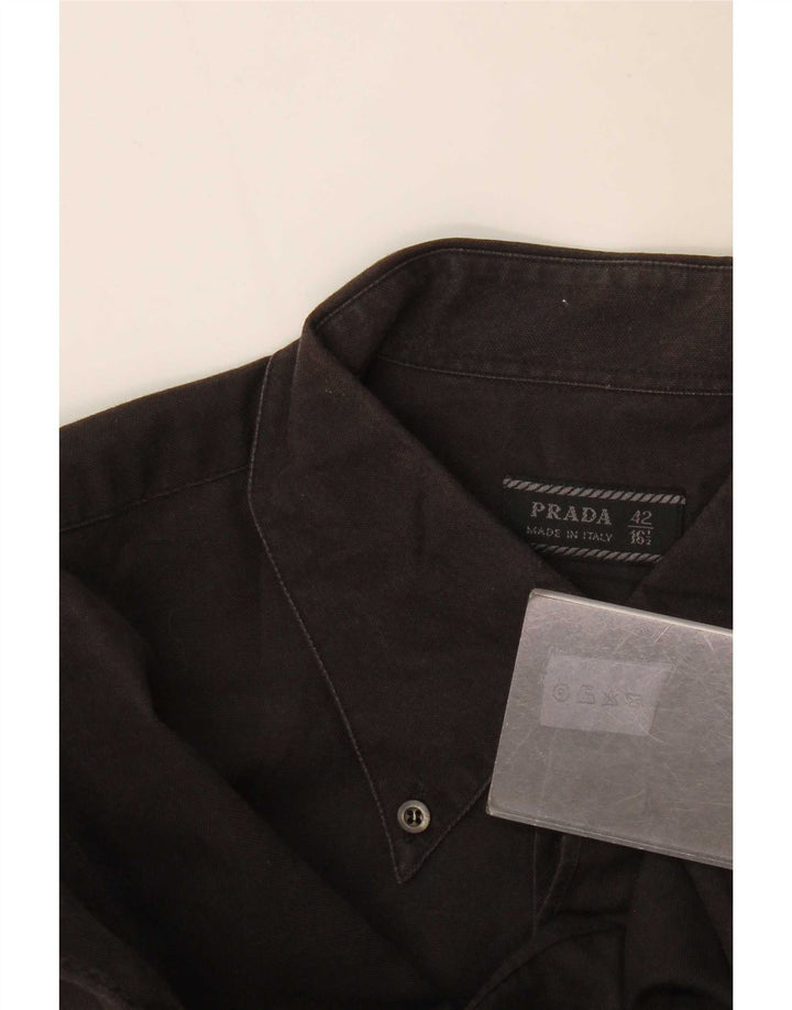 Prada Herreskjorte Str. 42 16 1/2 Stor Sort Bomuld