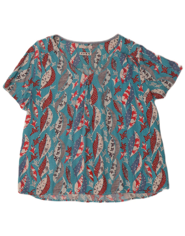 White Stuff Damebluse Top UK 14 Large Blue Floral Viscose
