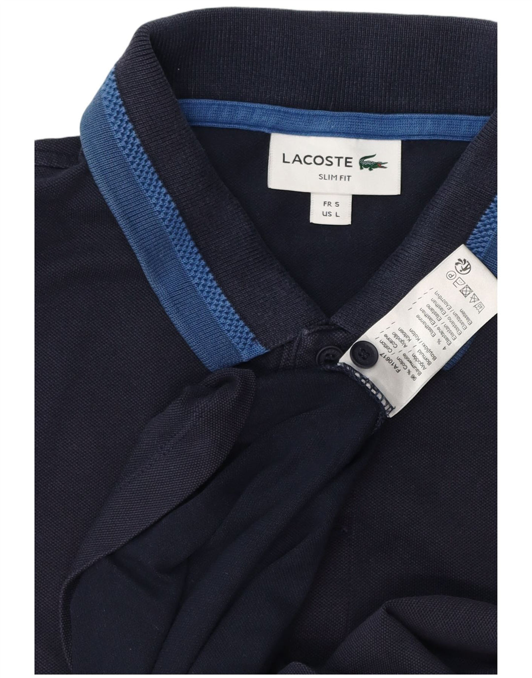 LACOSTE Herre Slim Fit Polo Shirt Størrelse 5 Large Navy Blue Bomuld