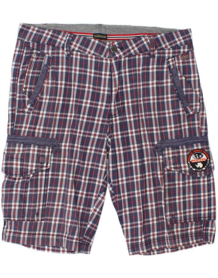 NAPAPIJRI Mens Cargo Shorts W36 Large Navy Blue Check Cotton
