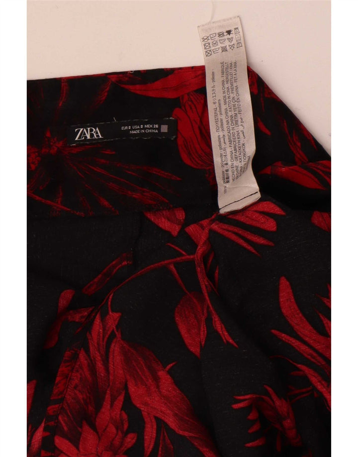 Zara Mini-nederdel til kvinder, lille W26, sort blomstret polyester