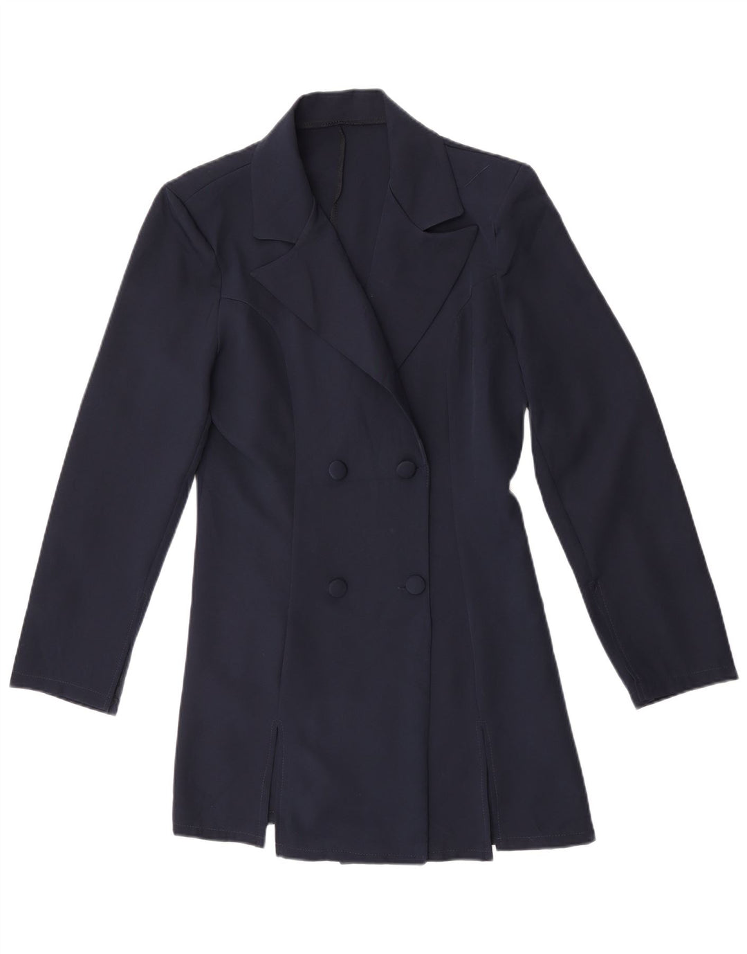 Vintage Dame Dobbeltradet Frakke UK 14 Medium Navy Blue Polyester