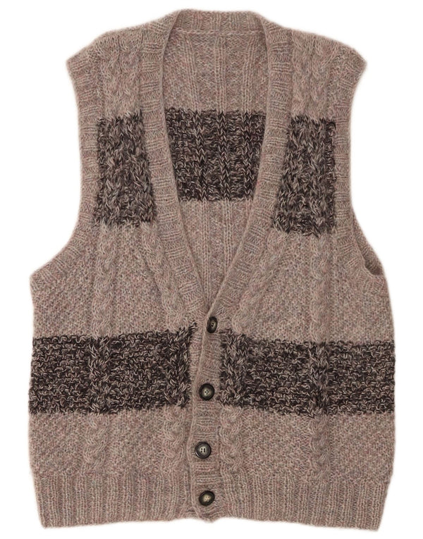 Vintage herre ærmeløs cardigan sweater, stor grå farveblok