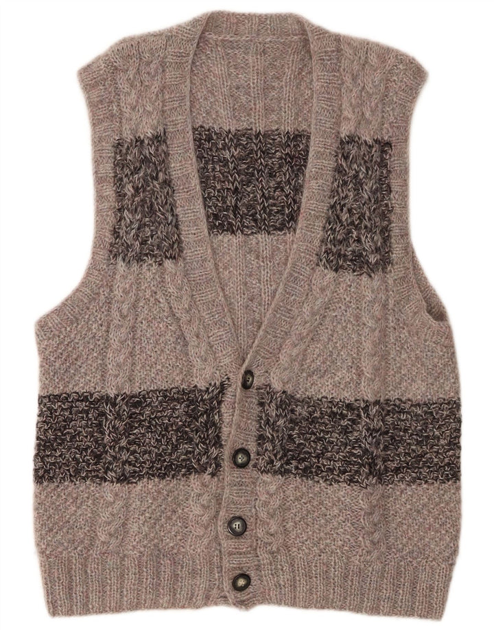 Vintage herre ærmeløs cardigan sweater, stor grå farveblok