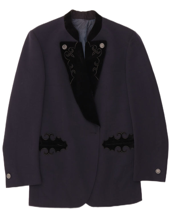 Vintage Dame Longline Blazer Jacket UK 14 Medium Navy Blue Colourblock