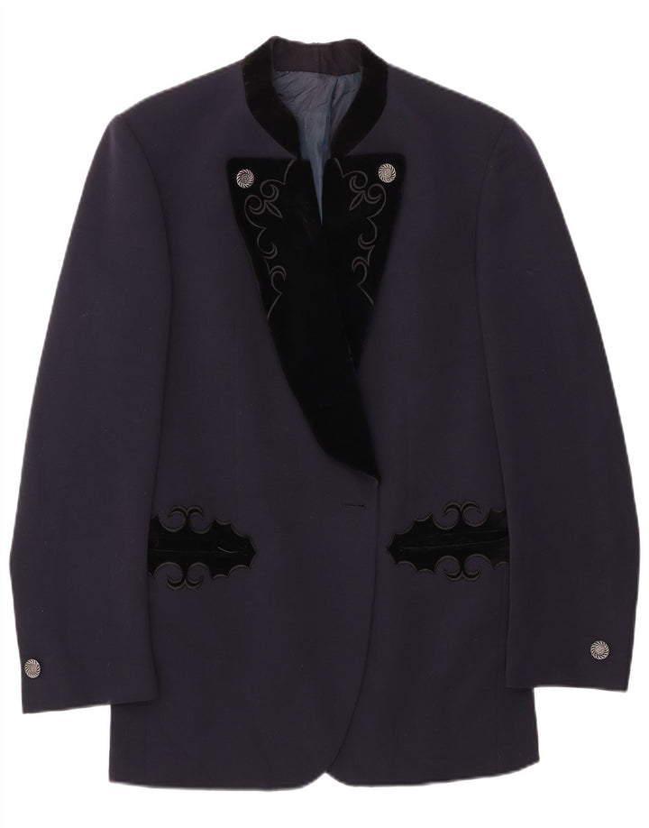 Vintage Dame Longline Blazer Jacket UK 14 Medium Navy Blue Colourblock