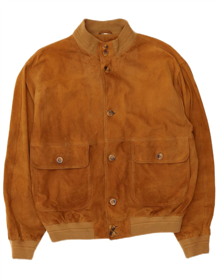 Vintage herre ruskind bomberjakke IT 50 Stor brunt læder