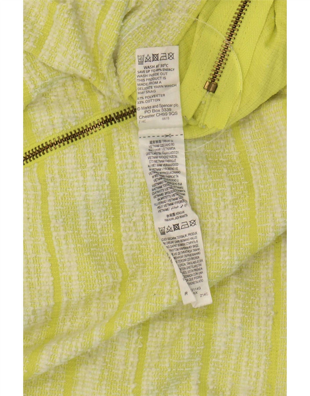 Marks & Spencer Dame Top 3/4 ærmet UK 14 Stor grøn stribet polyester