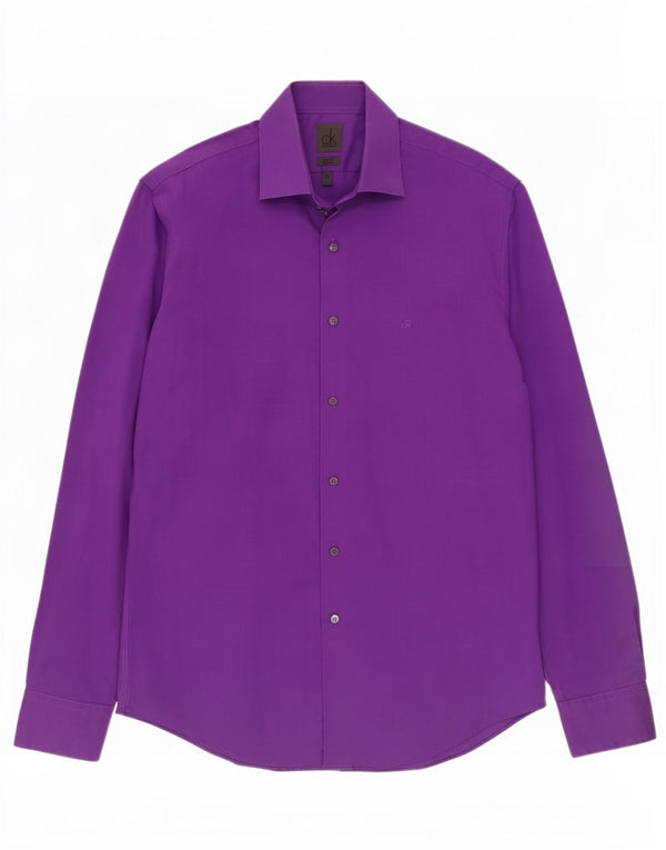 Calvin Klein Herre Slim Fit Skjorte Størrelse 39 15 1/2 Medium Lilla Bomuld