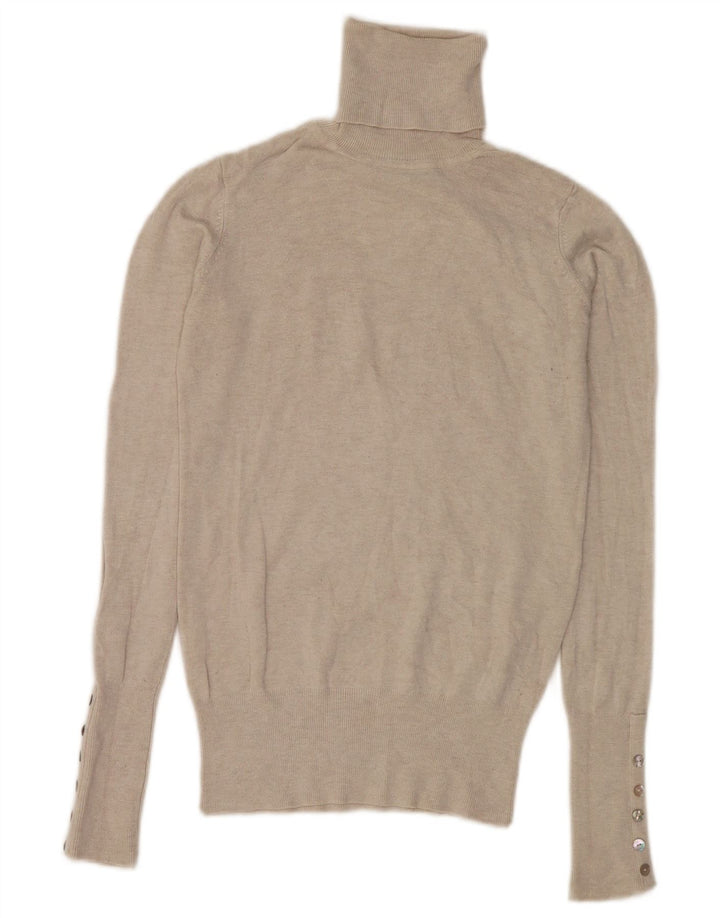 Zara Dame Roll Neck Jumper Sweater UK 10 Small Beige Rayon