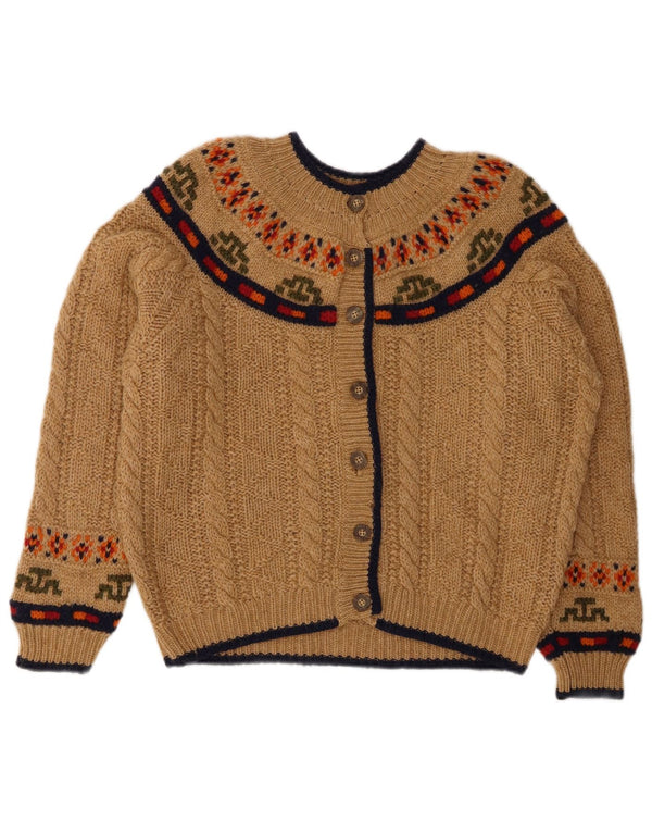 BENETTON Dame Cardigan Sweater UK 14 Large Beige Fair Isle