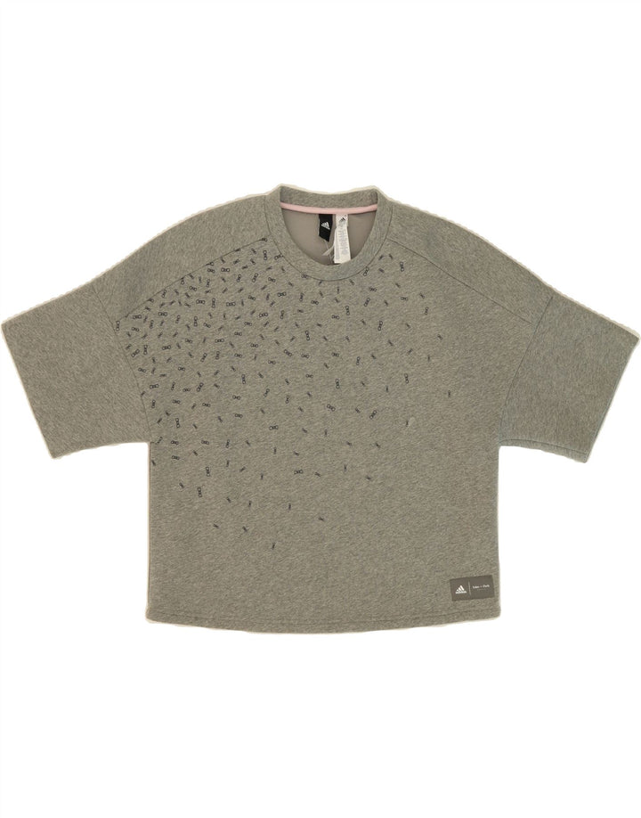 ADIDAS Womens Abstract Pattern Graphic T-Shirt Top UK 12/14 Medium Grey Vintage Adidas and Second-Hand Adidas from Messina Hembry 