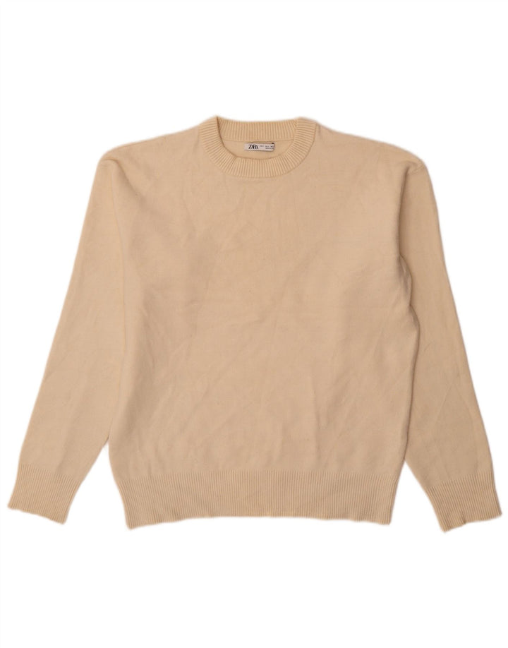 Zara Herre Crew Neck Jumper Sweater Small Beige Viscose