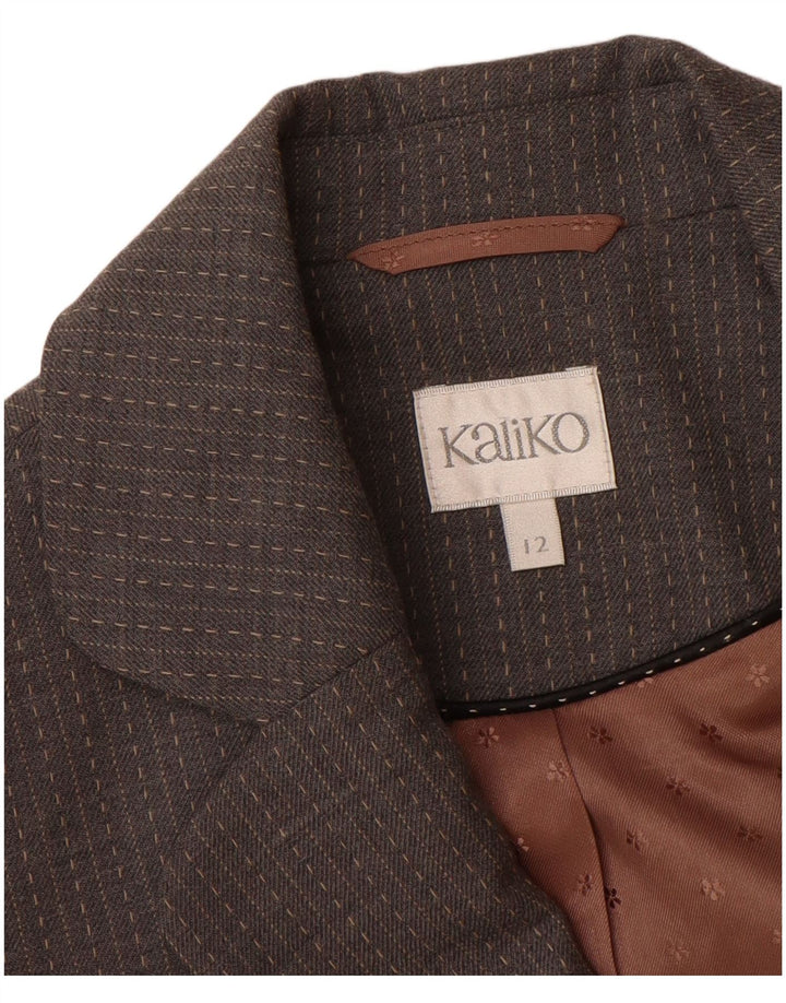 KALIKO Womens 3/4 Sleeve Blazer Jacket UK 12 Medium Grey Pinstripe