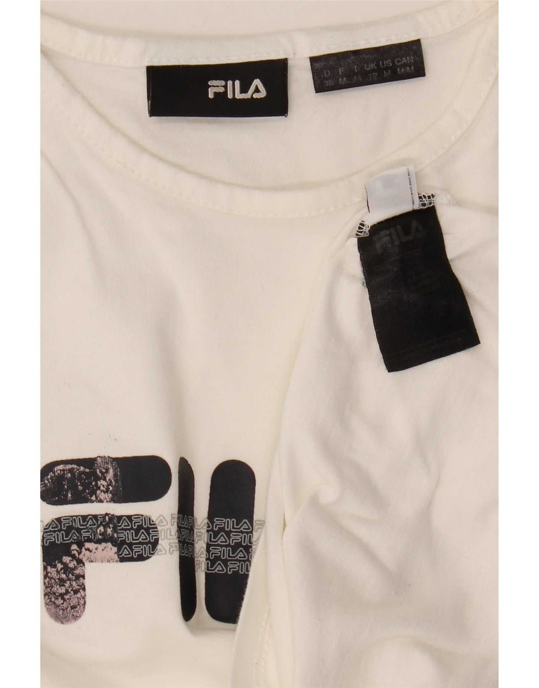 Fila Dame Grafisk T-Shirt Top UK 12 Medium Hvid Bomuld