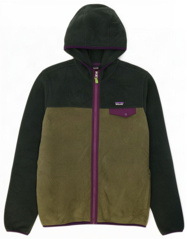 Patagonia drenge fleecejakke med hætte 12-13 år 2XL Grøn Colourblock