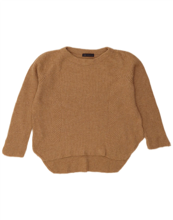 Marks & Spencer Dame Boat Neck Jumper Sweater UK 14 Stor Beige Polyamid