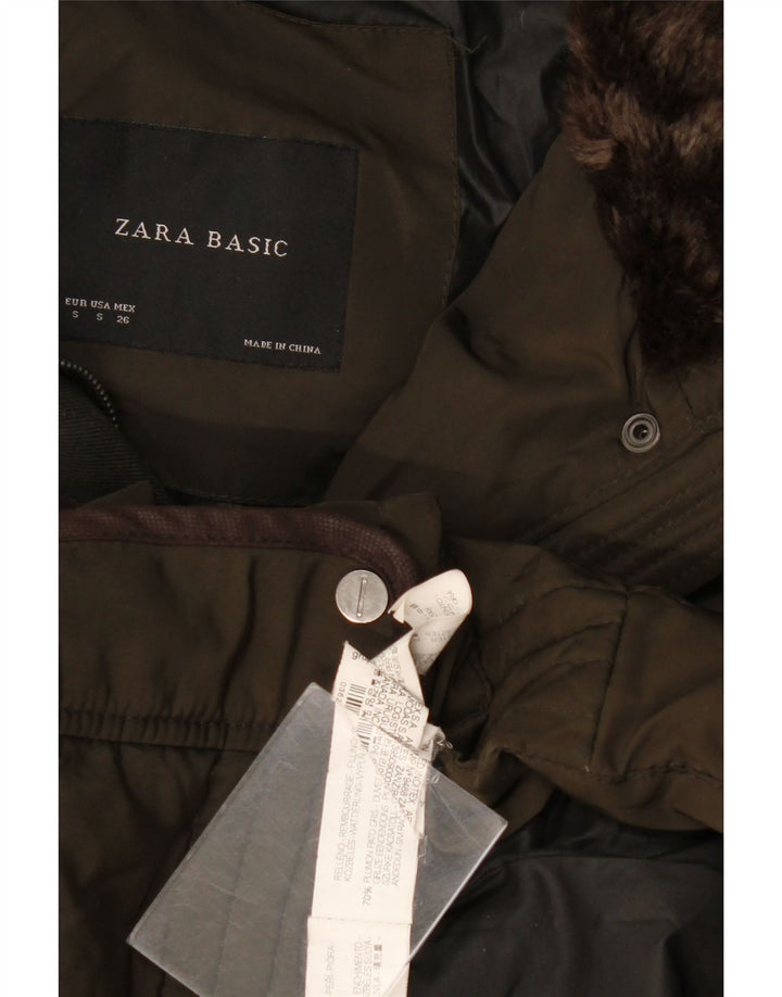 Zara Womens Polstret Frakke UK 10 Small Khaki Acryl