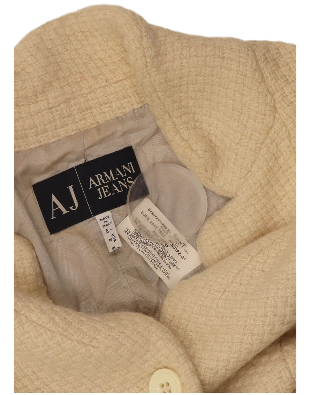 ARMANI JEANS Dame Crop 3-knaps blazerjakke UK 12 Medium Beige Uld