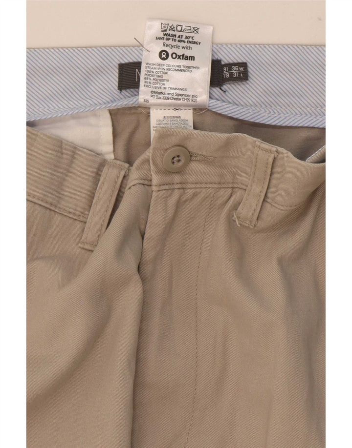 Marks & Spencer Straight Chino Bukser til mænd W36 L31 Beige Polyester