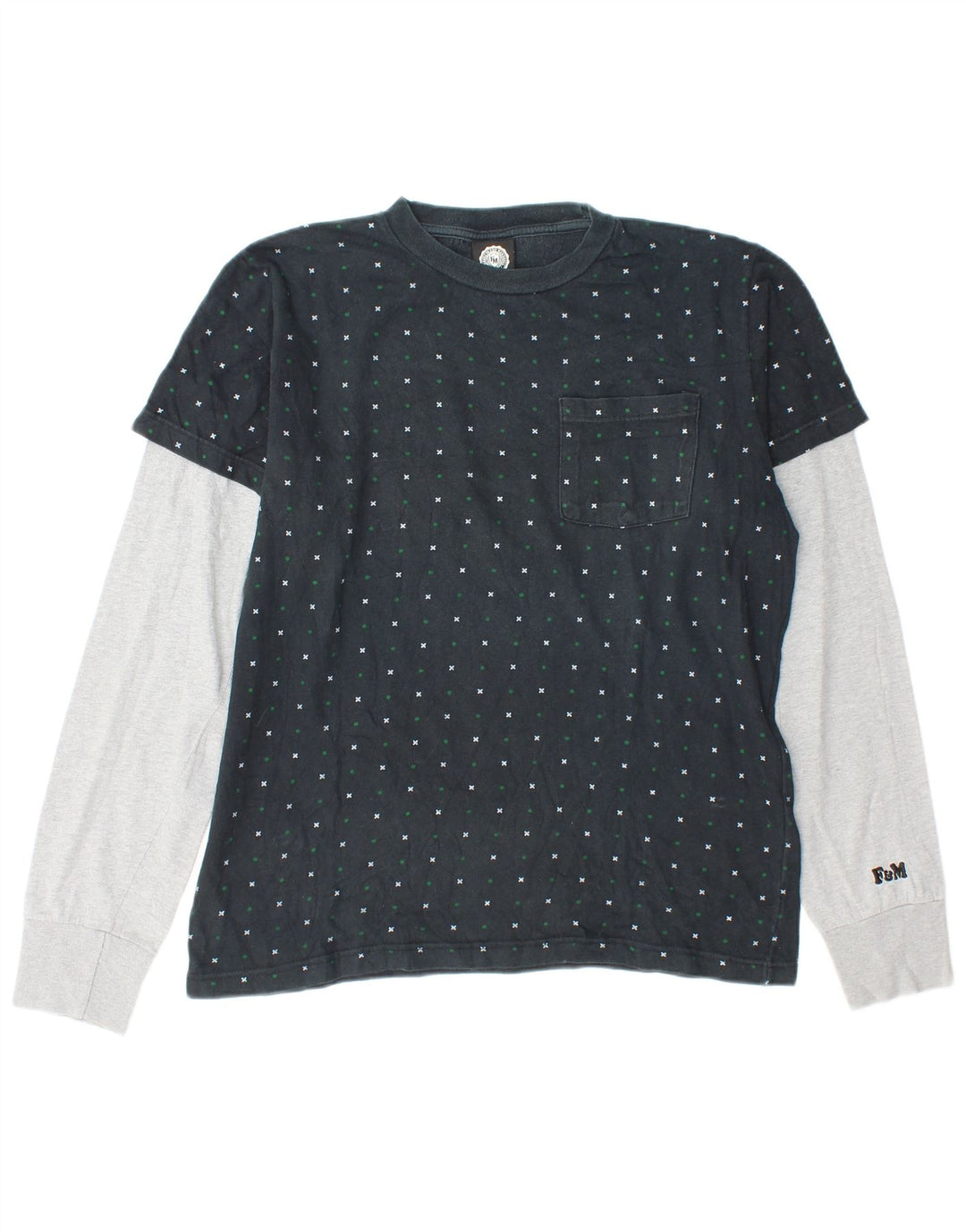 Franklin Marshall Herre Top Langærmet Medium Navy Blue Colourblock Bomuld