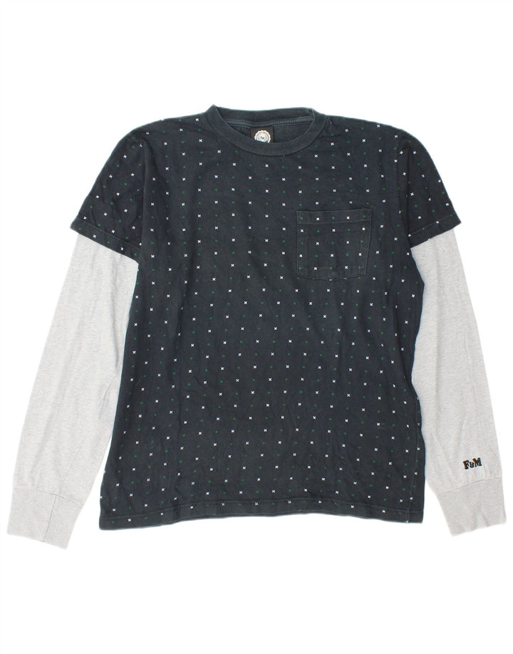 Franklin Marshall Herre Top Langærmet Medium Navy Blue Colourblock Bomuld