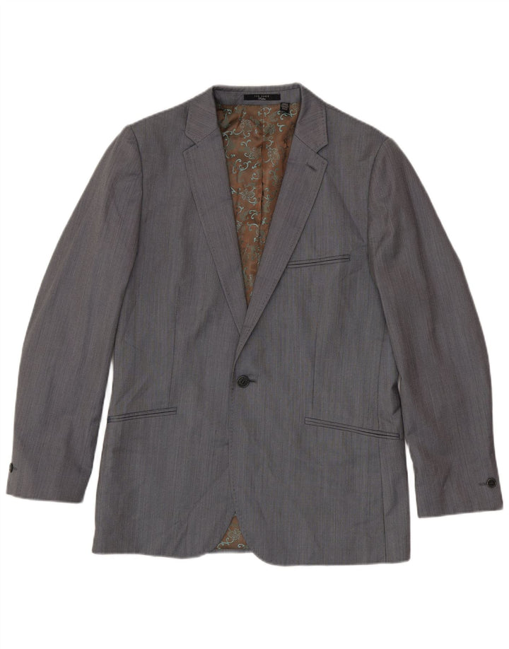 Ted Baker Herre 1 Knap Blazer Jacket UK 40 Stor Blå Uld