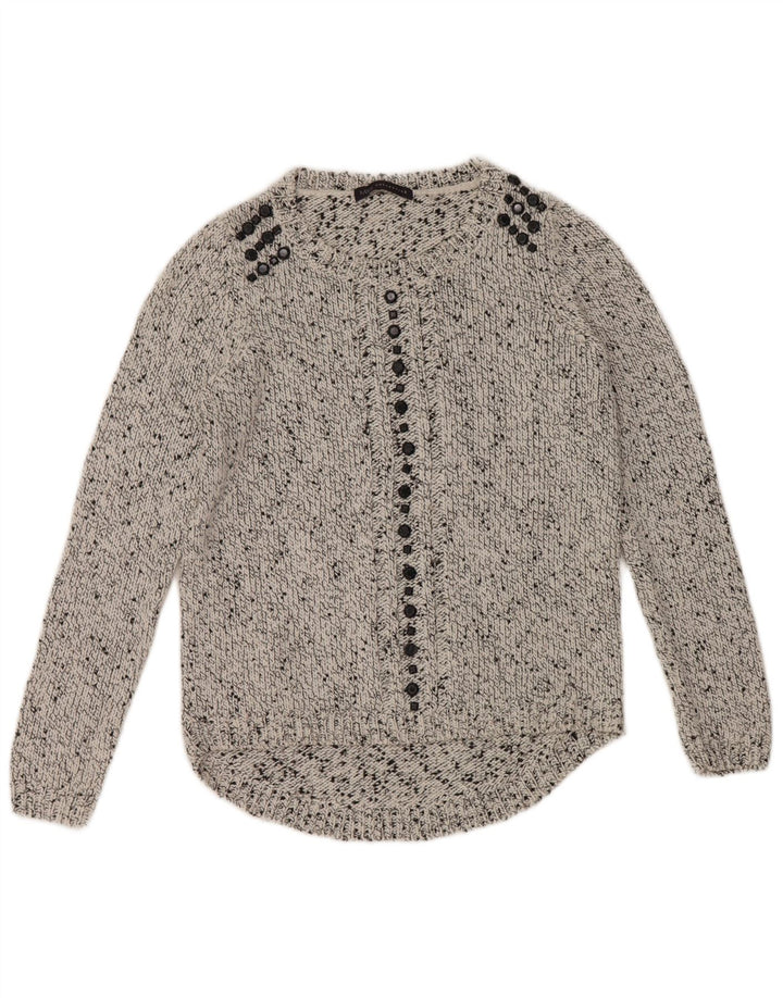 Marks & Spencer Dame Boat Neck Jumper Sweater UK 12 Medium Grey Flecked