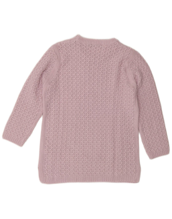 Zara Womens 3/4 Sleeve Crew Neck Jumper Sweater UK 12 Medium Pink Acrylic