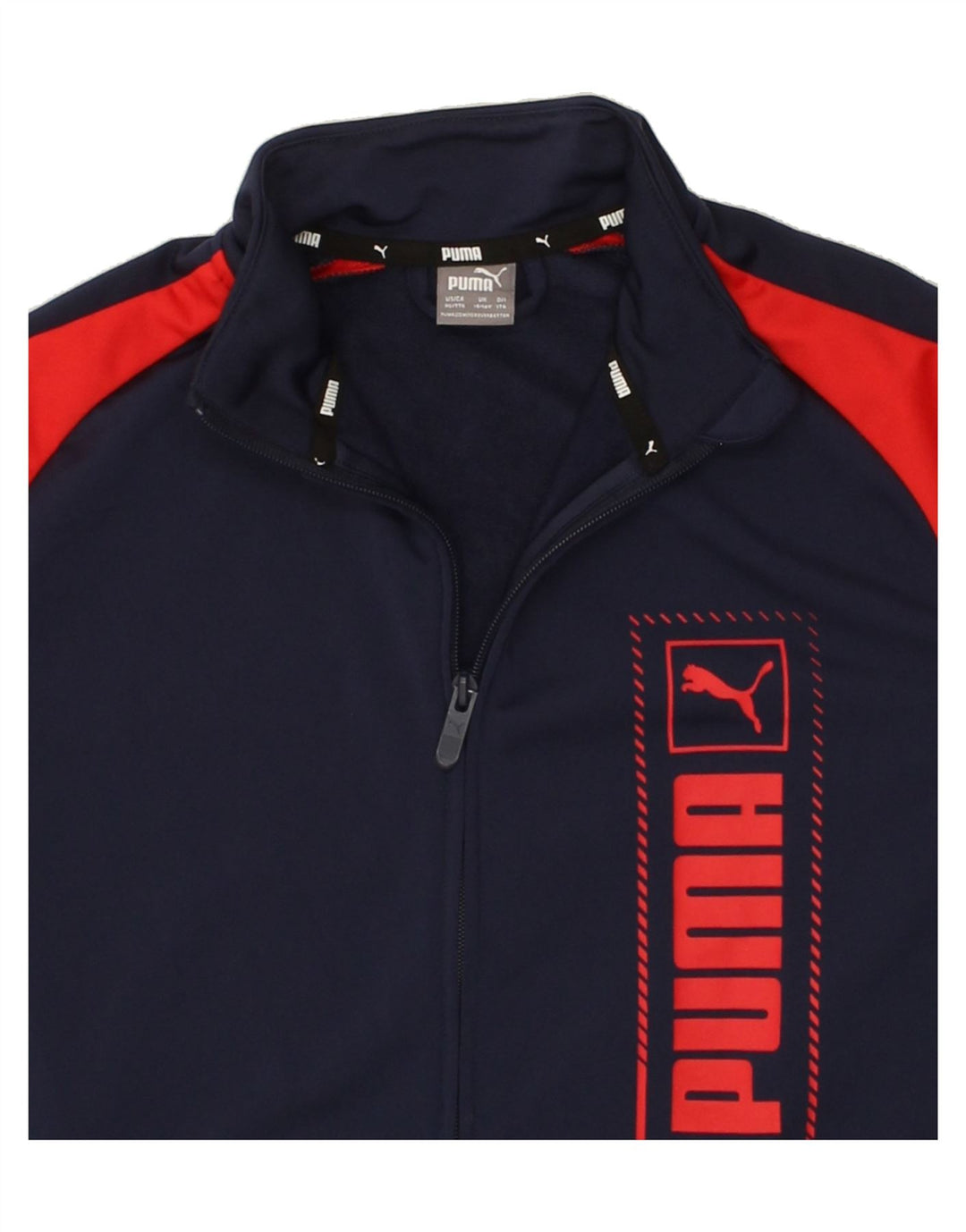 PUMA Boys Graphic Tracksuit Top Jacket 15-16 Years Navy Blue Colourblock Vintage Puma and Second-Hand Puma from Messina Hembry 