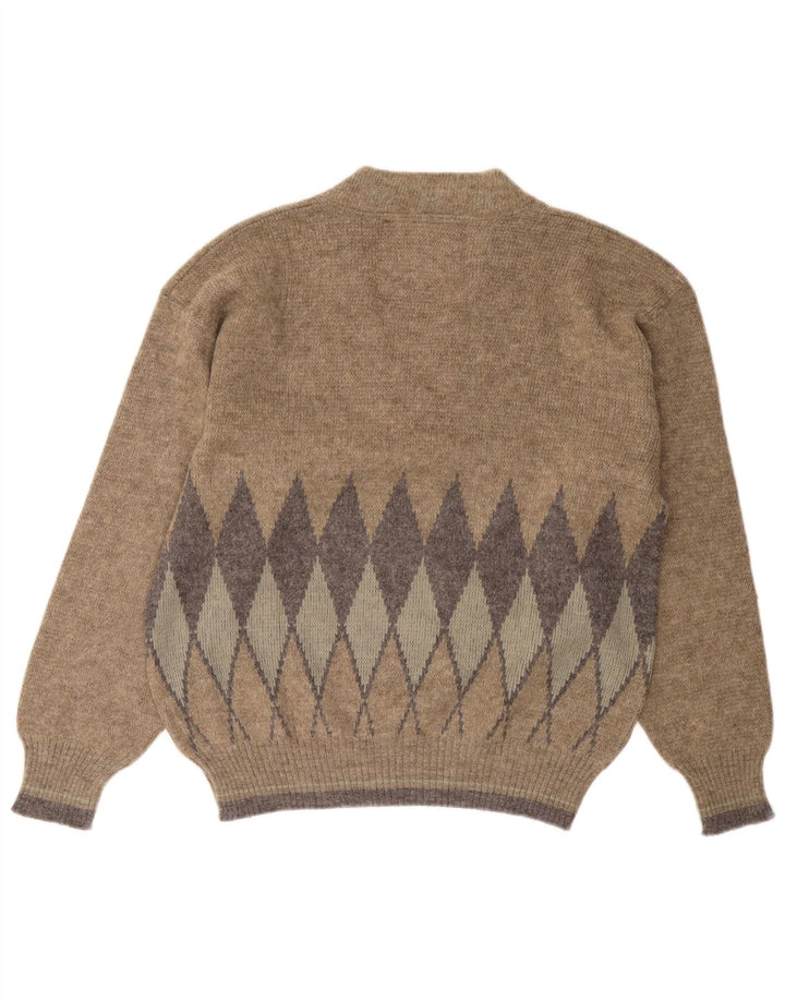 Vintage Herre V-hals sweater Stor Beige Argyle/Diamond