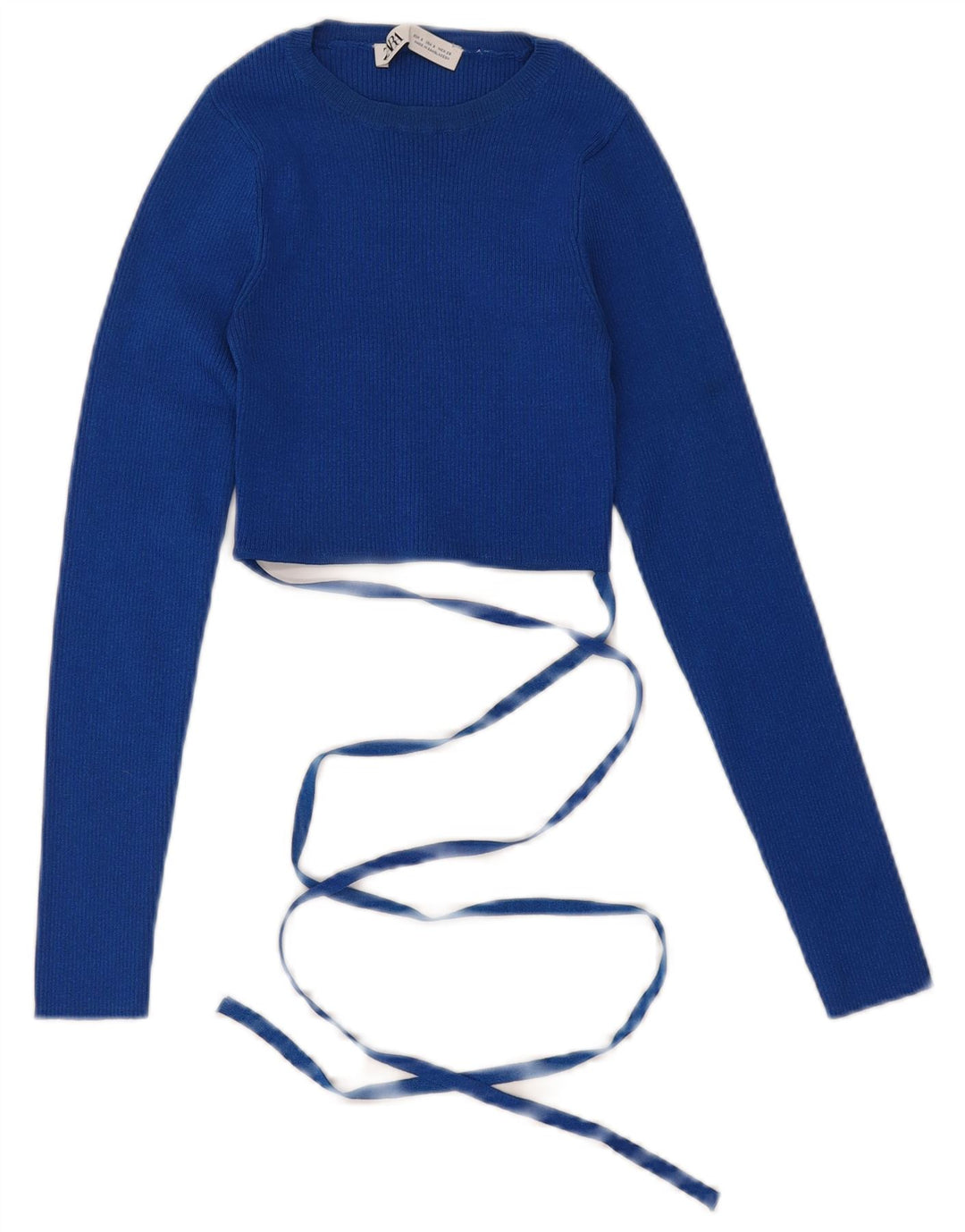 ZARA Womens Crop Boat Neck Jumper Sweater UK 8 Small Blue Viscose