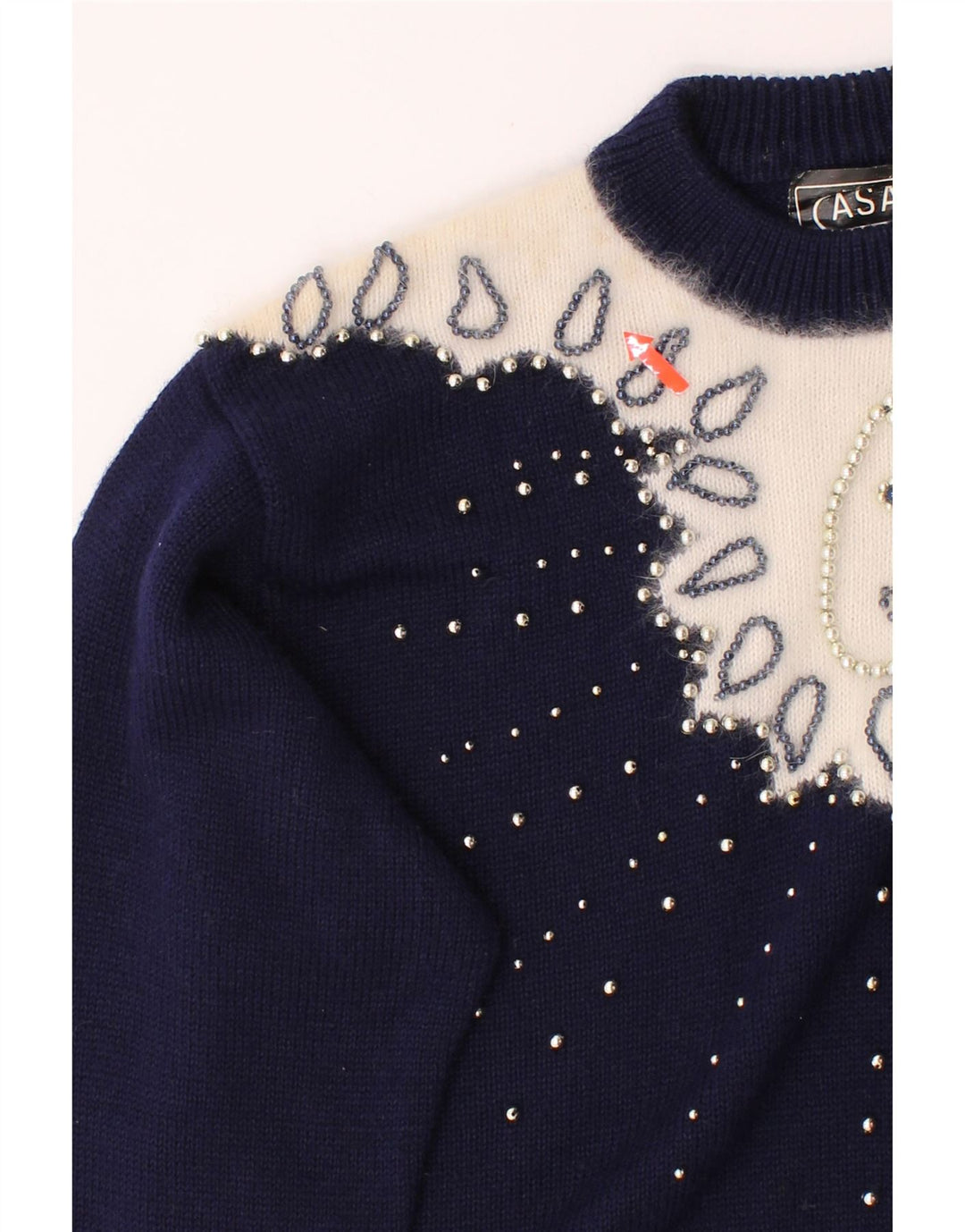 CASAMIA Womens Crew Neck Jumper Sweater One Size Navy Blue Colourblock Vintage Casamia and Second-Hand Casamia from Messina Hembry 