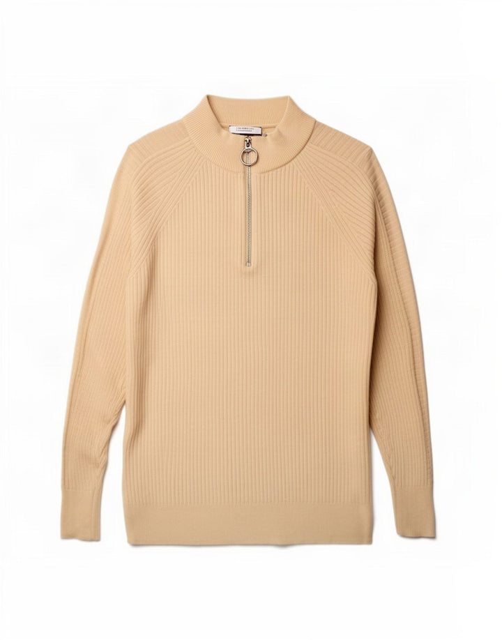 Marks & Spencer Dame Oversized Zip Neck Jumper Sweater UK 10 Small Beige