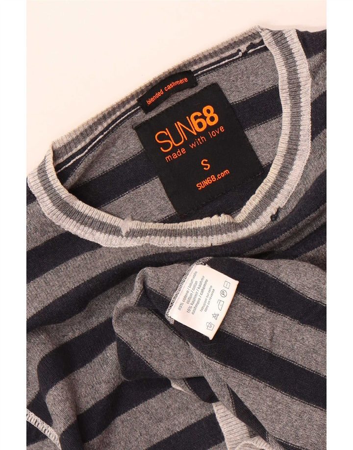 Sun68 Herre rund hals sweater lille grå stribet bomuld