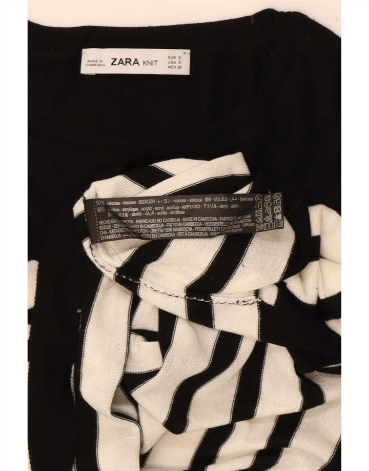 Zara Dame Oversized Crew Neck Jumper Sweater UK 10 Lille sort stribet