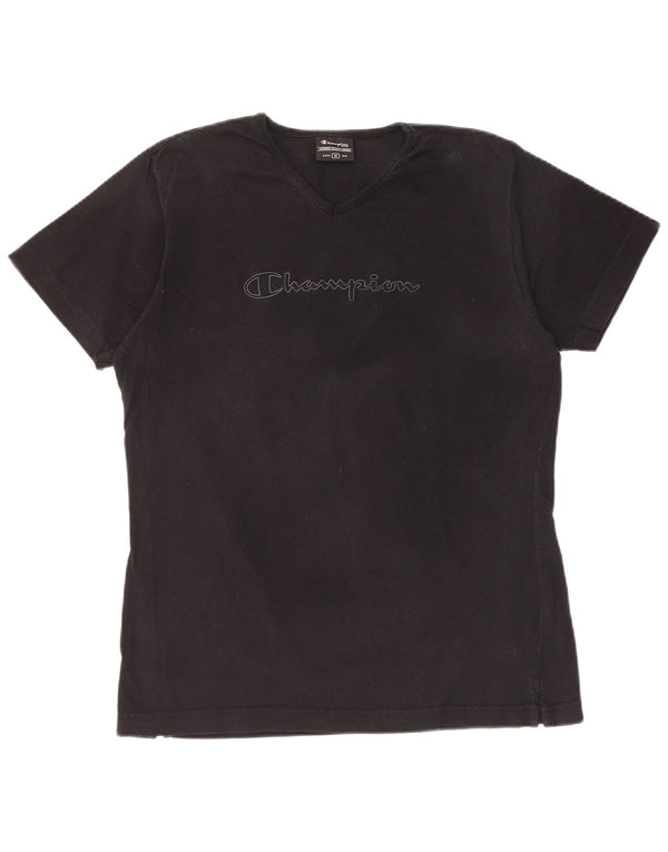 CHAMPION Dame Grafisk T-Shirt Top UK 14 Medium Sort Bomuld