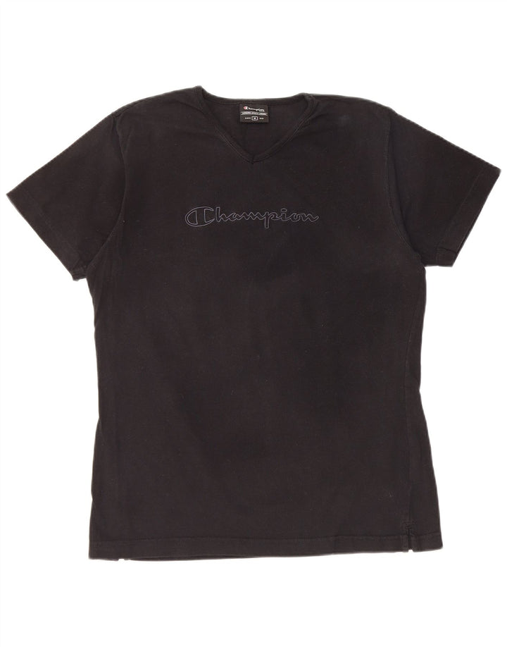 CHAMPION Dame Grafisk T-Shirt Top UK 14 Medium Sort Bomuld