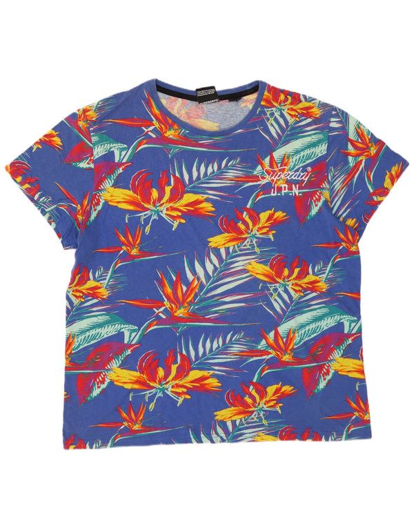 SUPERDRY Herre grafisk T-shirt Top 2XL Blå blomster