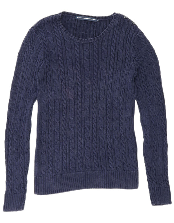 Ralph Lauren Dame Boat Neck Jumper Sweater UK 10 Small Navy Blue Bomuld