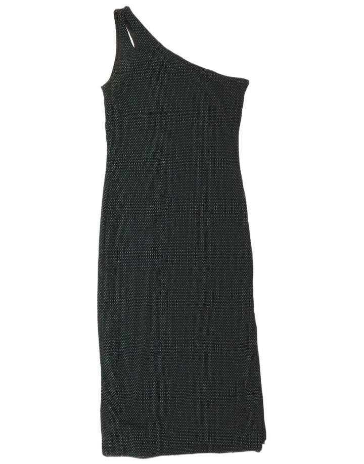 HENNES Dame Maxi One Shoulder Kjole EU 42 Stor Sort Plettet