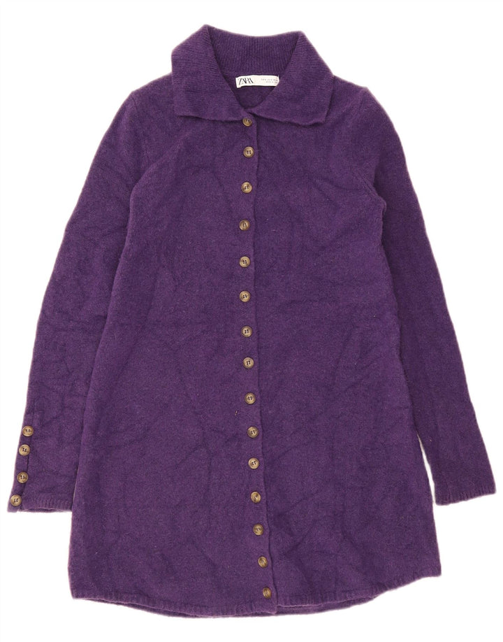 Zara Womens Longline Cardigan Sweater UK 10 Small Purple Polyester