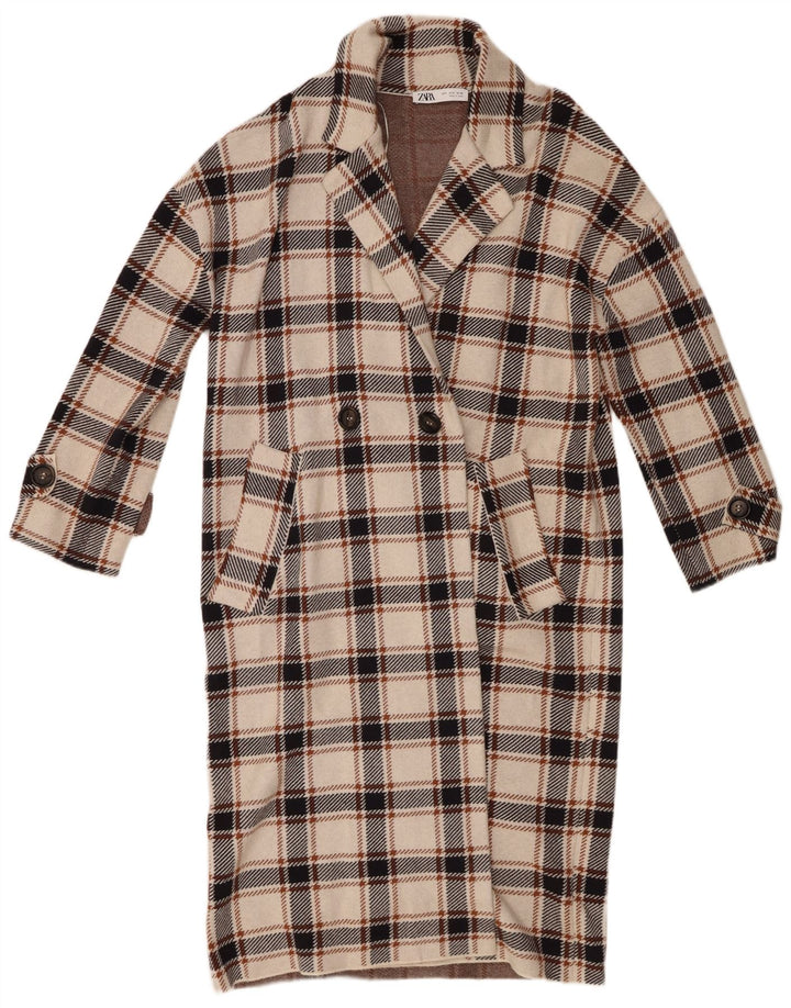 Zara Dame Dobbeltradet Frakke UK 10 Small Beige Ternet viskose
