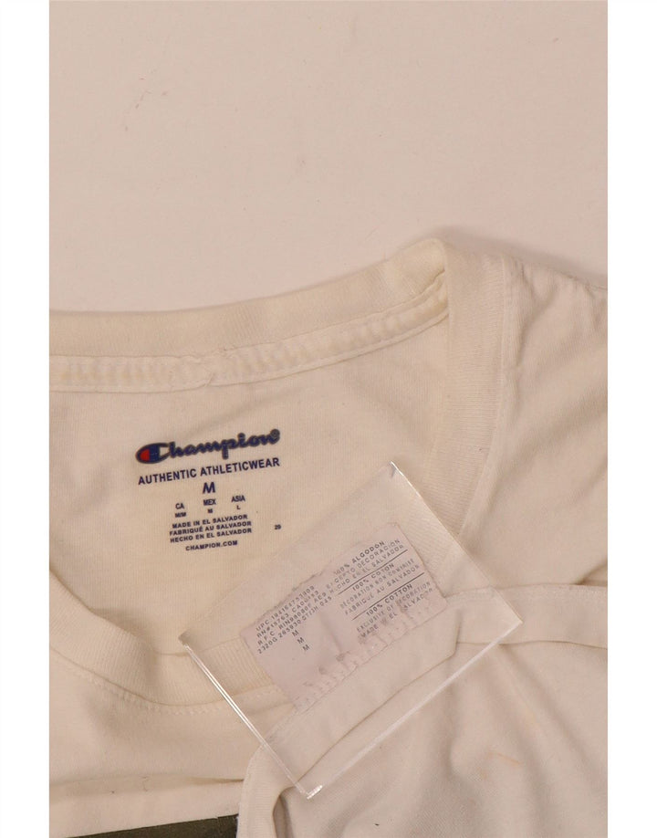Champion Herre Grafisk T-Shirt Top Medium Hvid Bomuld